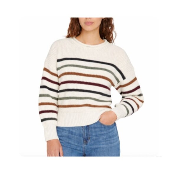 GAP Sweaters - Gap Women's L Striped Sweater Cream Multicolor Cotton Ribbed Knit  M0491
